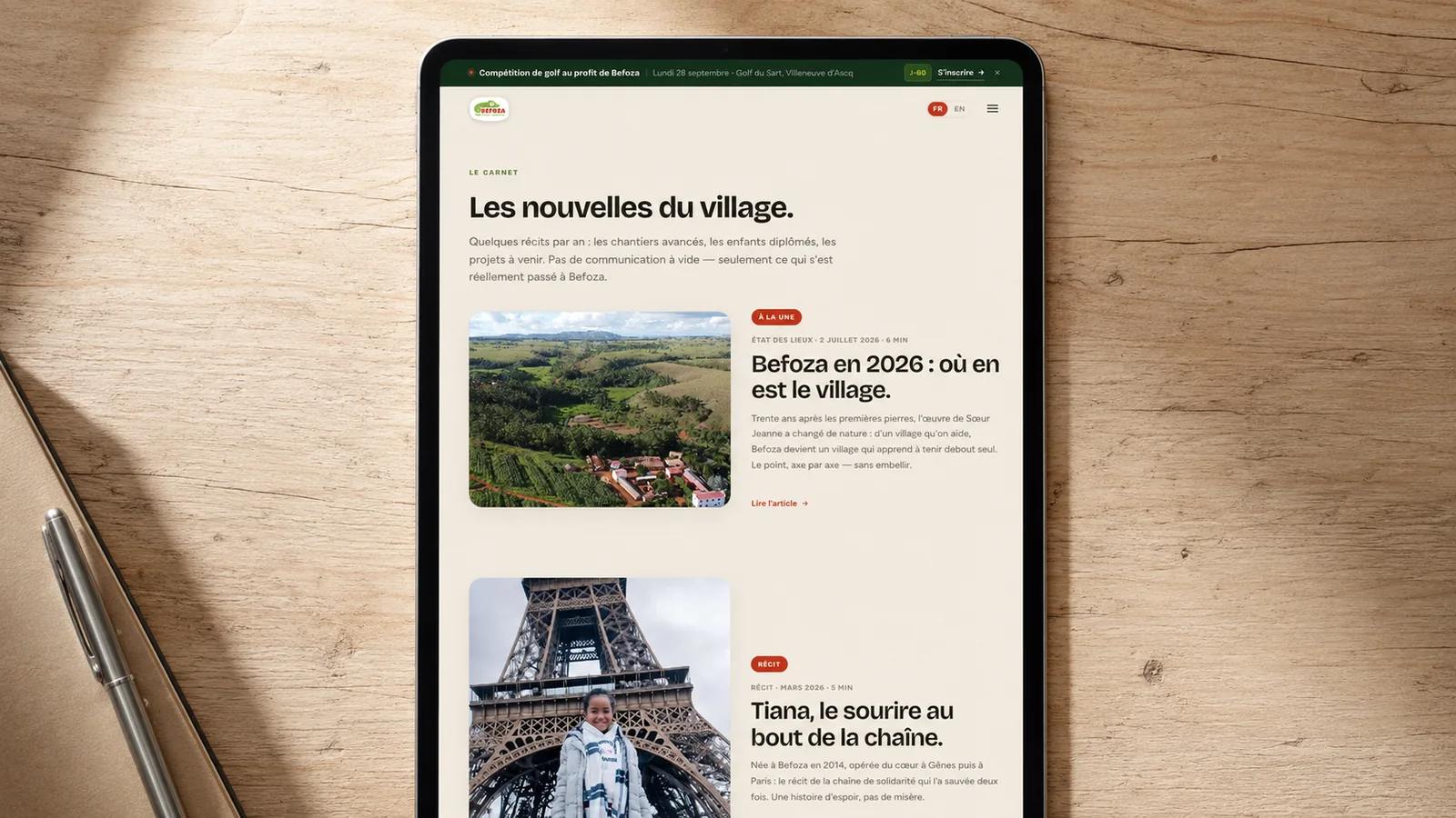 Blog de l'association Befoza, Le carnet du village, consulté sur tablette