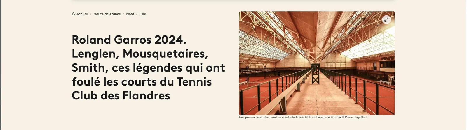 Article France 3 Hauts-de-France sur l'histoire du Tennis Club des Flandres, photographie créditée Pierre Requillart